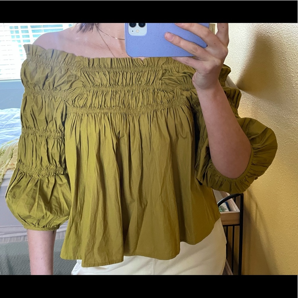 Free People Cece poplin top in Olive